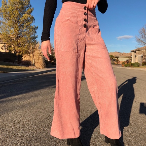 Wide Leg Button Fly Corduroy Trousers - Picture 4 of 6